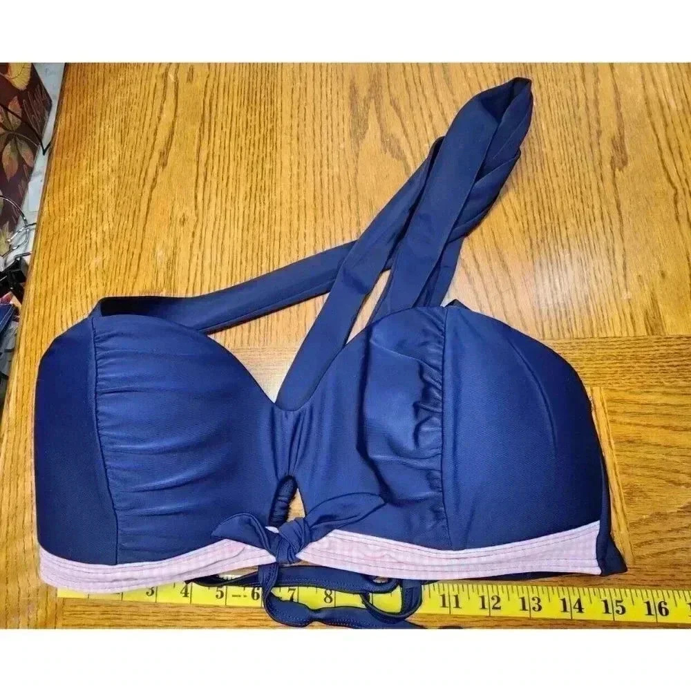 Unique Vintage Swim Top Blue With Pink Size XL